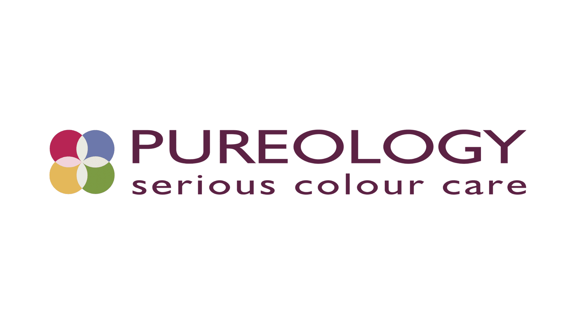 Pureology logo with "serious colour care" tagline, featuring a colorful flower graphic.